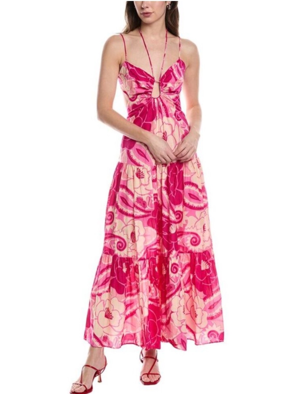 Pink Floral Maxi Dress with Cutout Detail